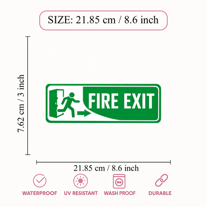 Smeeps Fire Exit Right Arrow Safety Sign Sticker – 21.85 × 7.62 cm (8.6 × 3 Inch) Emergency Exit Direction Vinyl Label | Waterproof UV Resistant Wash Proof Durable