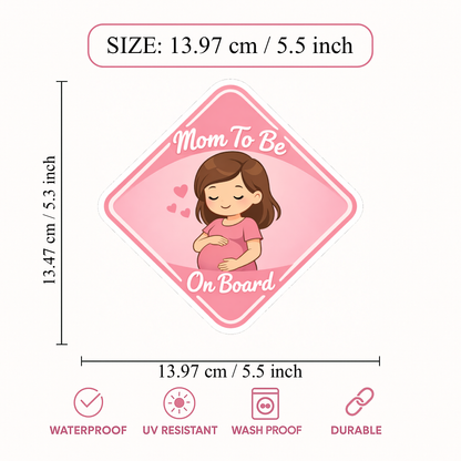 Smeeps Mom To Be On Board Pink Car Sticker – 13.97 × 13.97 cm (5.5 × 5.5 Inch) Waterproof Pregnancy Safety Vinyl Sticker | UV Resistant Maternity Car Decal for Cars, SUVs & Hatchbacks | Pack of 1