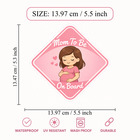 Smeeps Mom To Be On Board Pink Car Sticker – 13.97 × 13.97 cm (5.5 × 5.5 Inch) Waterproof Pregnancy Safety Vinyl Sticker | UV Resistant Maternity Car Decal for Cars, SUVs & Hatchbacks | Pack of 1