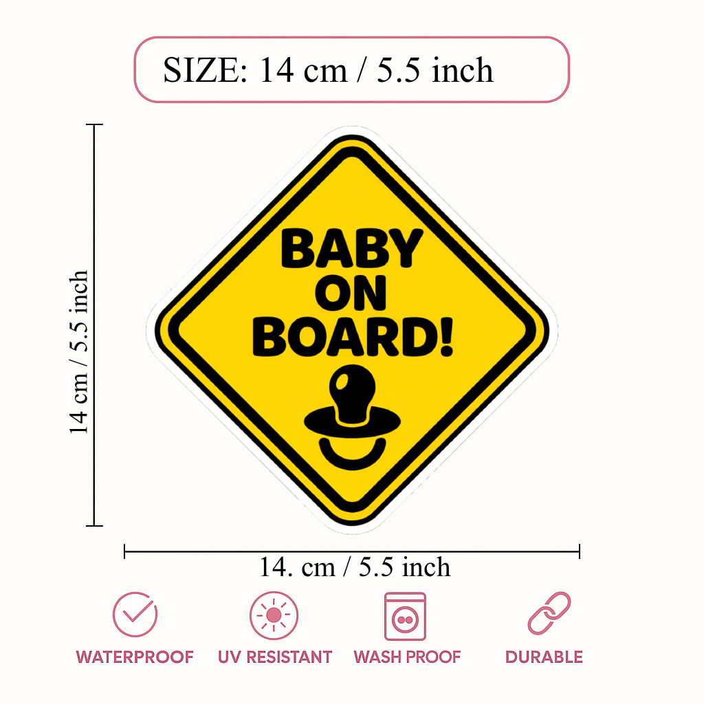 Smeeps Baby On Board Safety Car Sticker – 14 × 14 cm (5.5 × 5.5 Inch) Waterproof Vinyl Warning Sticker for Cars | Pacifier Icon Design | UV Resistant | Pack of 1
