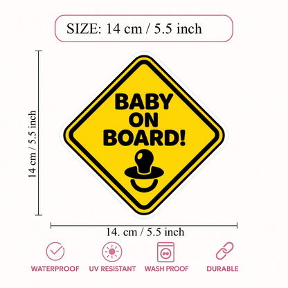 Smeeps Baby On Board Safety Car Sticker – 14 × 14 cm (5.5 × 5.5 Inch) Waterproof Vinyl Warning Sticker for Cars | Pacifier Icon Design | UV Resistant | Pack of 1
