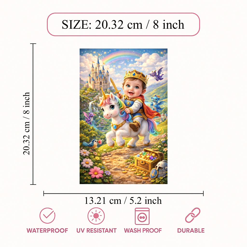 Smeeps Baby Prince Unicorn Wall Poster – 20.32 × 13.21 cm (8 × 5.2 Inch) Fantasy Kingdom Theme Kids Decorative Poster | 300 GSM Non-Adhesive Nursery & Baby Room Wall Decor Poster for Home, Playroom & Daycare | Pack of 1
