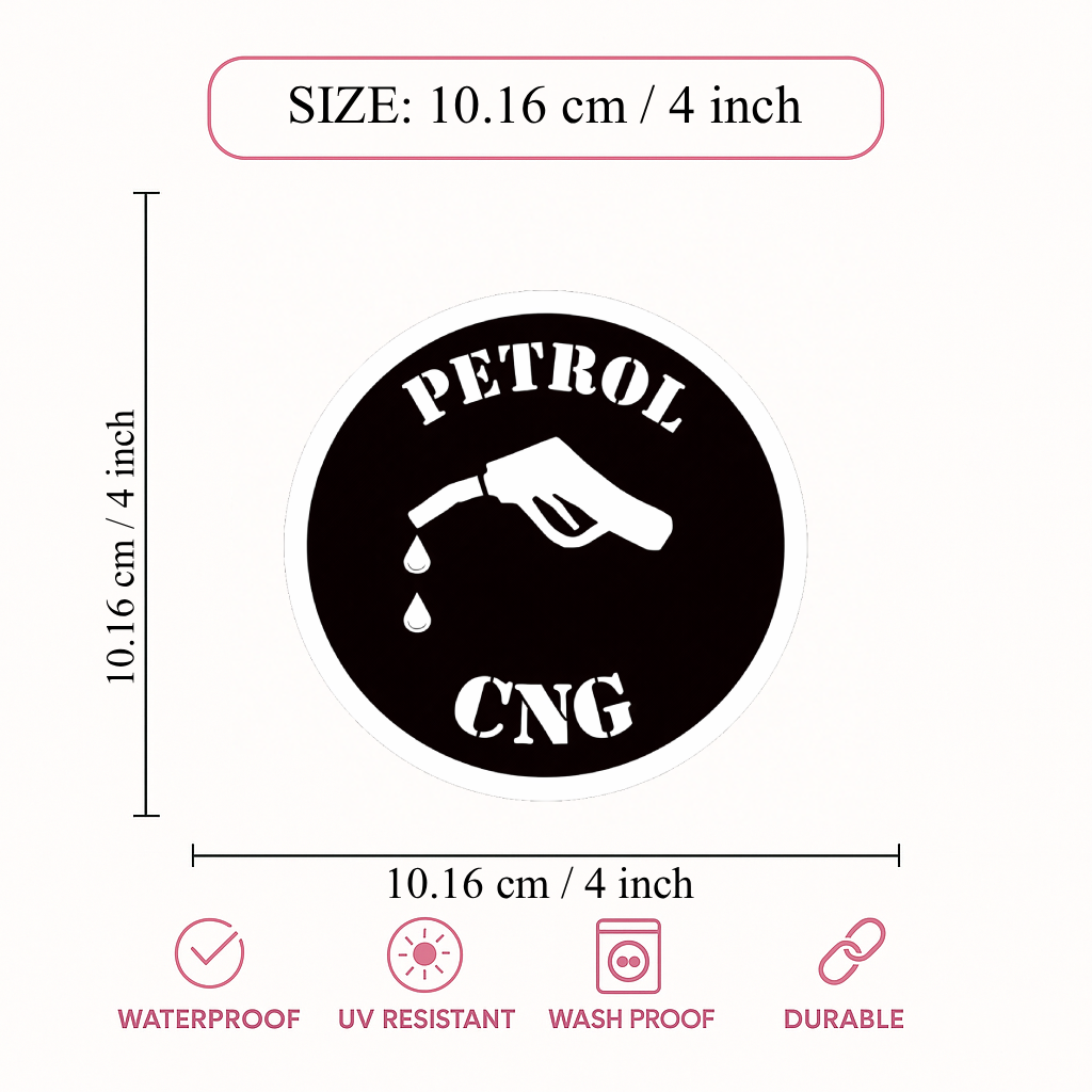 Smeeps Petrol CNG Fuel Type Sticker – 10.16 × 10.16 cm (4 × 4 Inch) Waterproof Vinyl Fuel Lid Decal for Car, Bike & Vehicle | Fuel Indicator Sticker | Pack of 1