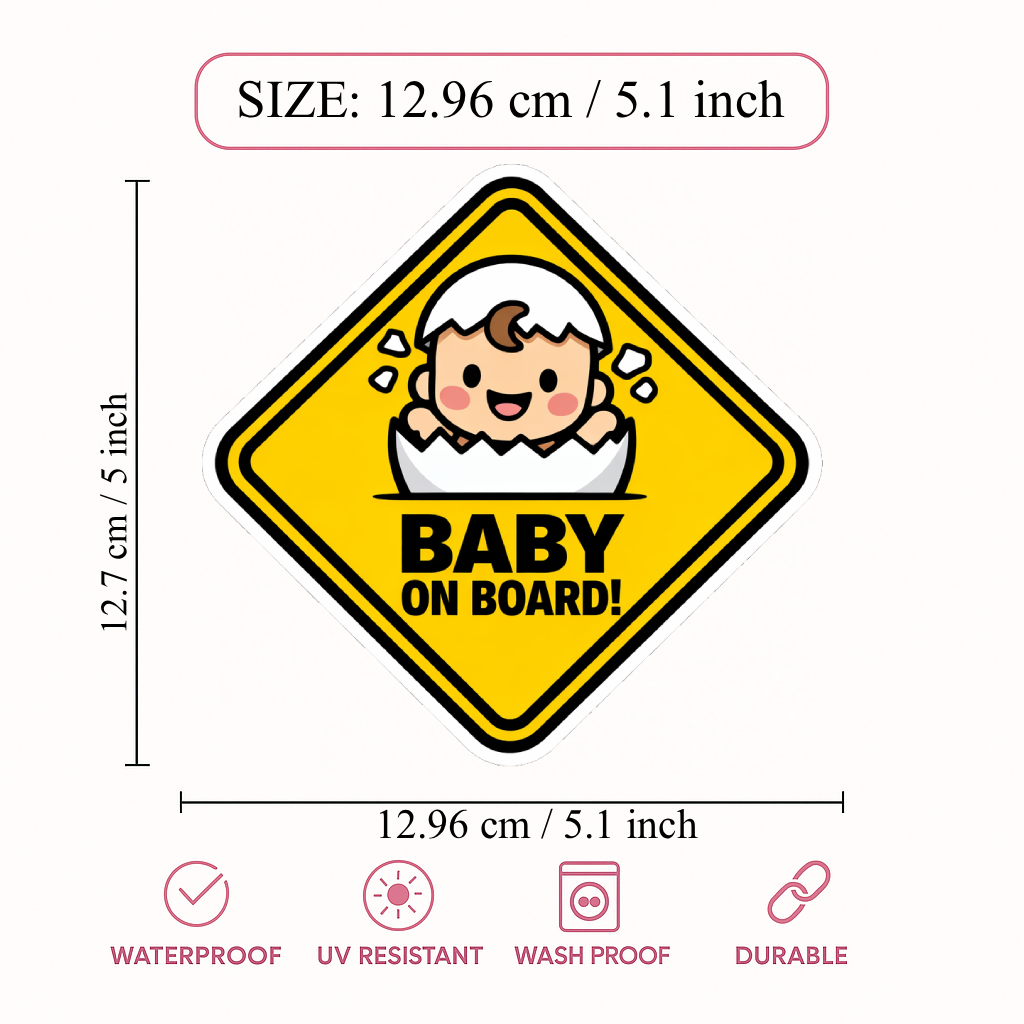 Smeeps Baby On Board Car Sticker – 12.96 × 12.7 cm (5.1 × 5 Inch) Waterproof Vinyl Safety Sticker for Cars | Cute Baby Egg Warning Decal | UV Resistant | Pack of 1