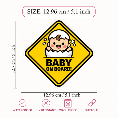 Smeeps Baby On Board Car Sticker – 12.96 × 12.7 cm (5.1 × 5 Inch) Waterproof Vinyl Safety Sticker for Cars | Cute Baby Egg Warning Decal | UV Resistant | Pack of 1