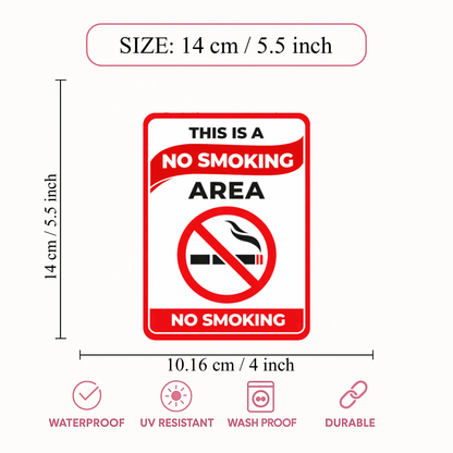 Smeeps This Is a No Smoking Area Sign Sticker – 14 × 10.16 cm (5.5 × 4 Inch) Smoking Prohibited Warning Vinyl Sticker | Waterproof UV Resistant Wash Proof Durable