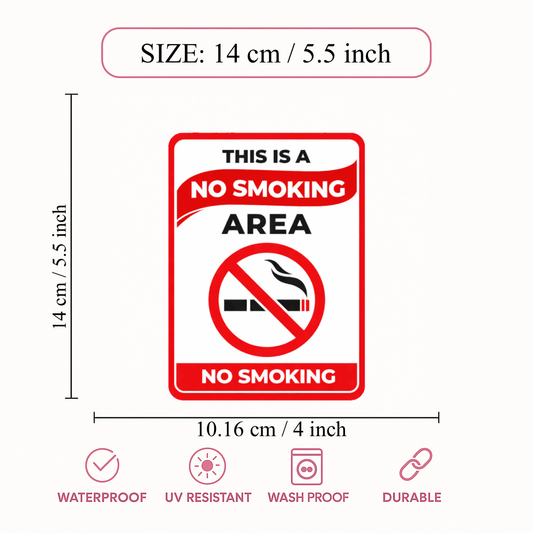 Smeeps This Is a No Smoking Area Sign Sticker – 14 × 10.16 cm (5.5 × 4 Inch) Smoking Prohibited Warning Vinyl Sticker | Waterproof UV Resistant Wash Proof Durable