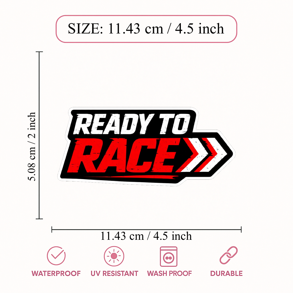 Smeeps Ready To Race Sticker – 11.43 × 5.08 cm (4.5 × 2 Inch) Waterproof Vinyl Racing Car Sticker | Sports Racing Decal for Cars & Bikes | UV Resistant Washproof Automotive Graphic Sticker | Pack of 1
