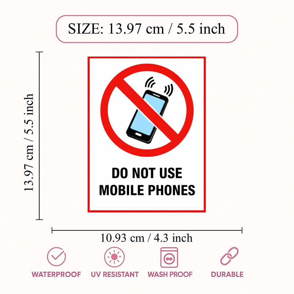 Smeeps Do Not Use Mobile Phones Sticker – 13.97 × 10.93 cm (5.5 × 4.3 Inch) No Mobile Phone Usage Warning Vinyl Sign | Waterproof UV Resistant Wash Proof Durable
