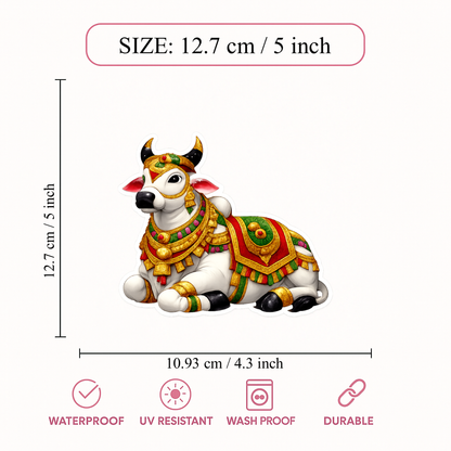 Smeeps Sacred Nandi Bull Sticker – 12.7 × 10.93 cm (5 × 4.3 Inch) Hindu Religious Vinyl Decal for Car, Bike, Door & Wall | Waterproof UV Resistant Devotional Sticker