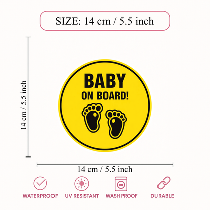 Smeeps Baby on Board Round Car Sticker – 14 × 14 cm (5.5 × 5.5 Inch) Safety Warning Vinyl Decal for Car | Waterproof UV Resistant Baby Safety Sticker