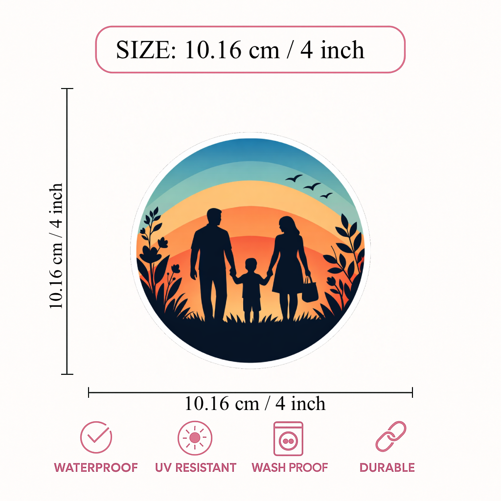 Smeeps Family Sunset Vinyl Sticker – 10.16 × 10.16 cm (4 × 4 Inch) Waterproof Family Car Sticker for Rear Windshield & Car Body | UV Resistant | Wash Proof | Pack of 1