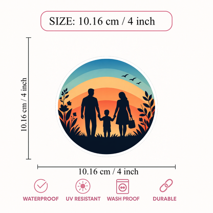 Smeeps Family Sunset Vinyl Sticker – 10.16 × 10.16 cm (4 × 4 Inch) Waterproof Family Car Sticker for Rear Windshield & Car Body | UV Resistant | Wash Proof | Pack of 1