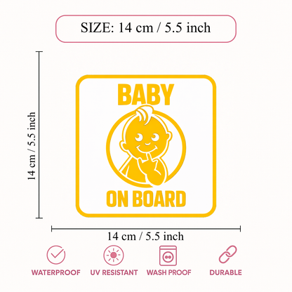 Smeeps Baby On Board Vinyl Sticker – 14 × 14 cm (5.5 × 5.5 Inch) Waterproof Car Glass Sticker | Cute Baby Safety Decal | UV Resistant Wash Proof | Pack of 1