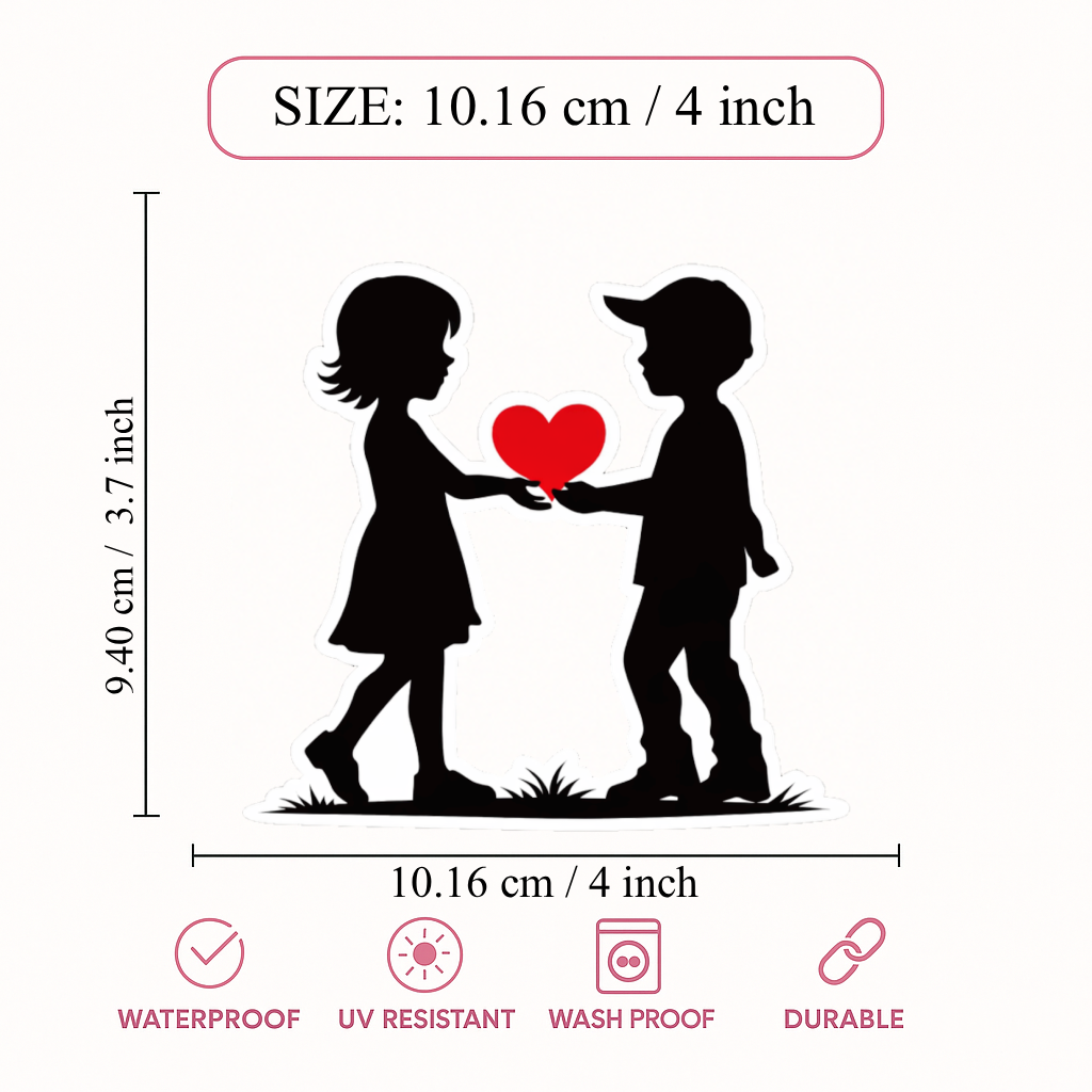 Smeeps Cute Kids Love Heart Sticker – 10.16 × 9.40 cm (4 × 3.7 Inch) Premium Vinyl Decal | Boy & Girl Silhouette Heart Design | Waterproof UV Resistant Wash Proof | Pack of 1