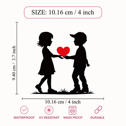 Smeeps Cute Kids Love Heart Sticker – 10.16 × 9.40 cm (4 × 3.7 Inch) Premium Vinyl Decal | Boy & Girl Silhouette Heart Design | Waterproof UV Resistant Wash Proof | Pack of 1