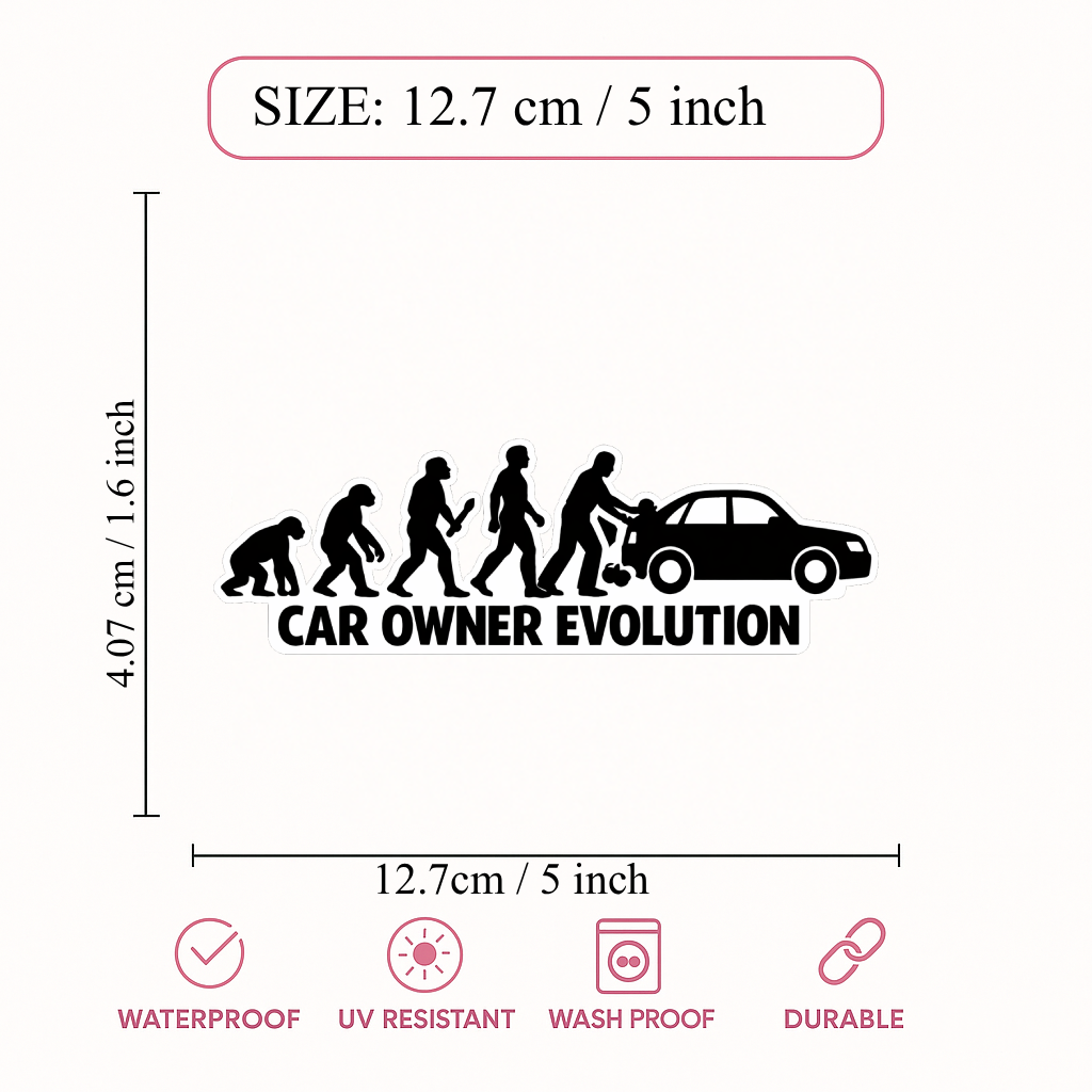 Smeeps Car Owner Evolution Sticker – 12.7 × 4.07 cm (5 × 1.6 Inch) Waterproof Vinyl Car Decal | Funny Car Enthusiast Sticker | UV Resistant | Pack of 1