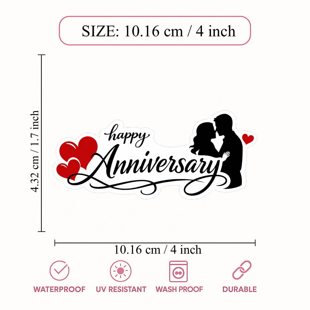 Smeeps Happy Anniversary Couple Sticker – 10.16 × 4.32 cm (4 × 1.7 Inch) Romantic Anniversary Vinyl Die-Cut Sticker for Gift Boxes, Wedding Anniversary Decorations, Scrapbooks & DIY Crafts | Waterproof UV Resistant | Pack of 1