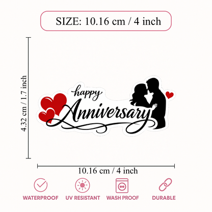 Smeeps Happy Anniversary Couple Sticker – 10.16 × 4.32 cm (4 × 1.7 Inch) Romantic Anniversary Vinyl Die-Cut Sticker for Gift Boxes, Wedding Anniversary Decorations, Scrapbooks & DIY Crafts | Waterproof UV Resistant | Pack of 1