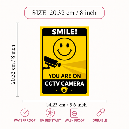 Smeeps Smile! You Are on CCTV Camera Warning Sticker – 20.32 × 14.23 cm (8 × 5.6 Inch) Surveillance Security Vinyl Sign | Waterproof UV Resistant Wash Proof Durable