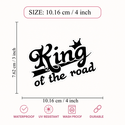Smeeps King of the Road Sticker – 10.16 × 7.62 cm (4 × 3 Inch) Waterproof Vinyl Car & Bike Decal | Stylish Typography Vehicle Sticker | UV Resistant Washproof Graphic | Pack of 1