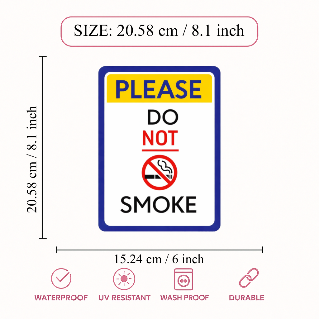Smeeps Please Do Not Smoke Sign Sticker – 20.58 × 15.24 cm (8.1 × 6 Inch) No Smoking Warning Vinyl Sticker | Waterproof UV Resistant Wash Proof Durable