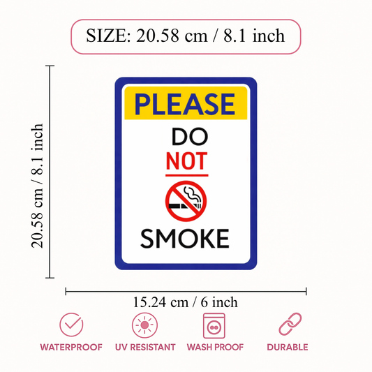 Smeeps Please Do Not Smoke Sign Sticker – 20.58 × 15.24 cm (8.1 × 6 Inch) No Smoking Warning Vinyl Sticker | Waterproof UV Resistant Wash Proof Durable
