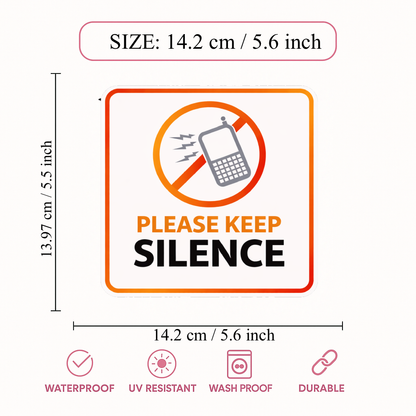 Smeeps Please Keep Silence Sticker – 14.2 × 13.97 cm (5.6 × 5.5 Inch) Premium Vinyl Decal | No Mobile Phone Noise Library Sign | Waterproof UV Resistant Wash Proof | Pack of 1