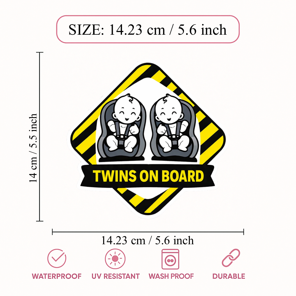 Smeeps Twins on Board Car Sticker – 14.23 × 14.23 cm (5.6 × 5.6 Inch) Baby Safety Warning Vinyl Decal for Car | Waterproof UV Resistant Twin Baby Sticker