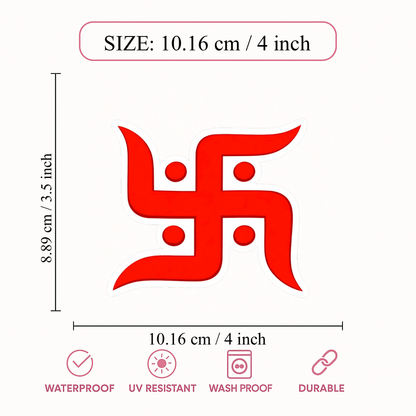 Smeeps Hindu Swastik Sticker – 10.16 × 8.89 cm (4 × 3.5 Inch) Premium Vinyl Decal | Red Religious Auspicious Symbol Design | Waterproof UV Resistant Wash Proof | Pack of 1