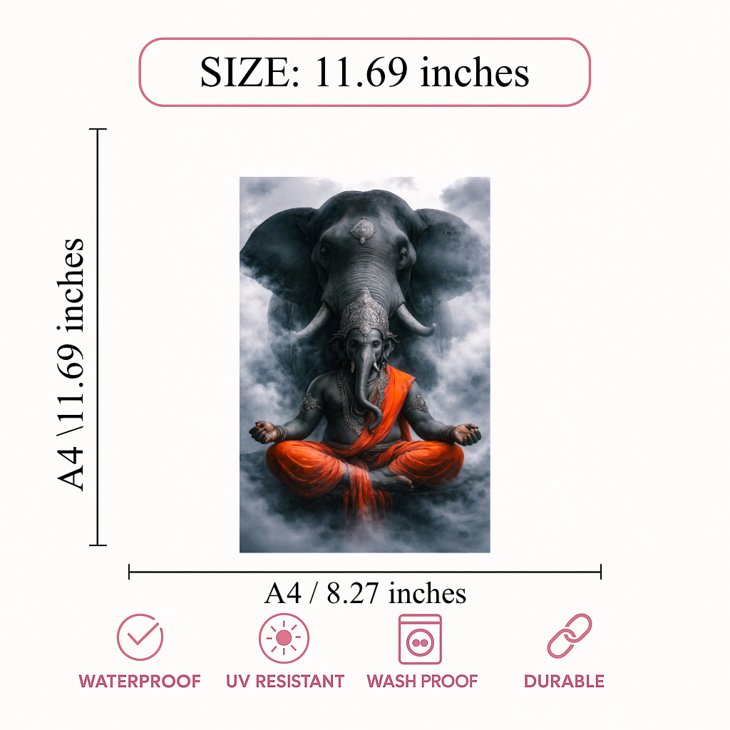 Smeeps Lord Ganesha A4 Wall Poster Set – 29.7 × 21 cm (11.69 × 8.27 Inch) Premium Art Print | 300 GSM Thick Paper | NOT GUMMING | Waterproof UV Resistant Wash Proof | Pack of 10