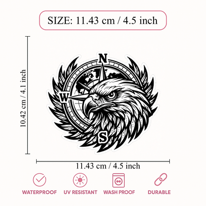 Smeeps Eagle Compass Car Sticker – 11.43 × 10.42 cm (4.5 × 4.1 Inch) Waterproof Vinyl Decal for Cars & Bikes | Black Eagle Head Compass Design | UV Resistant Washproof Automotive Sticker | Pack of 1