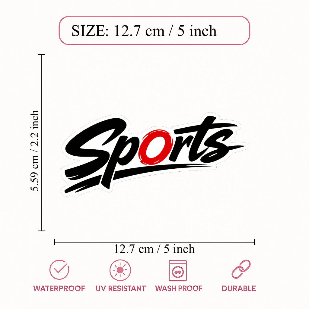 Smeeps Sports Typography Sticker – 12.7 × 5.59 cm (5 × 2.2 Inch) Waterproof Vinyl Car & Bike Decal | Stylish Sports Logo Graphic | UV Resistant Washproof Automotive Sticker | Pack of 1