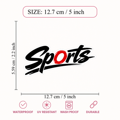 Smeeps Sports Typography Sticker – 12.7 × 5.59 cm (5 × 2.2 Inch) Waterproof Vinyl Car & Bike Decal | Stylish Sports Logo Graphic | UV Resistant Washproof Automotive Sticker | Pack of 1