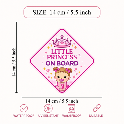 Smeeps Little Princess On Board Car Sticker – 14 × 14 cm (5.5 × 5.5 Inch) Cute Baby Girl Diamond Safety Vinyl Decal for Car | Waterproof UV Resistant Washable Sticker