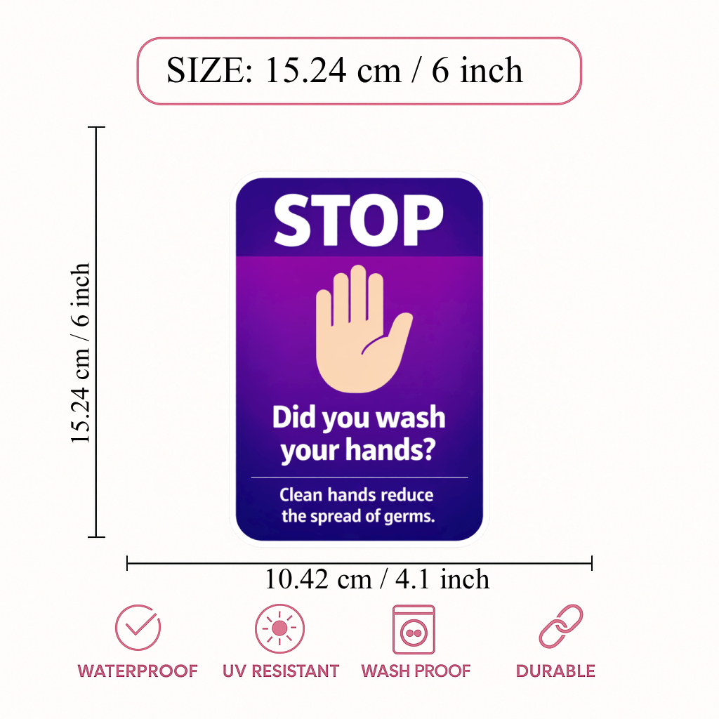 Smeeps Wash Your Hands Safety Sticker – 15.24 × 10.42 cm (6 × 4.1 Inch) Waterproof Hygiene Reminder Sticker for Washroom, Office, School & Hospital | UV Resistant | Wash Proof | Pack of 1