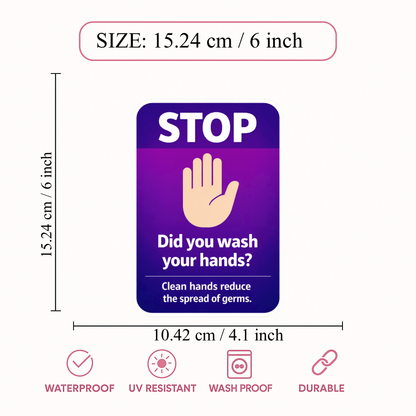 Smeeps Wash Your Hands Safety Sticker – 15.24 × 10.42 cm (6 × 4.1 Inch) Waterproof Hygiene Reminder Sticker for Washroom, Office, School & Hospital | UV Resistant | Wash Proof | Pack of 1