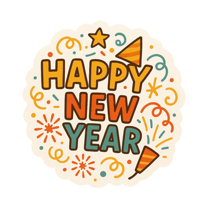 Smeeps Happy New Year Sticker – 10.16 x 9.66 cm Festive Celebration Decal | Party Theme Design | Waterproof & UV-Resistant Vinyl