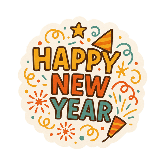 Smeeps Happy New Year Sticker – 10.16 x 9.66 cm Festive Celebration Decal | Party Theme Design | Waterproof & UV-Resistant Vinyl