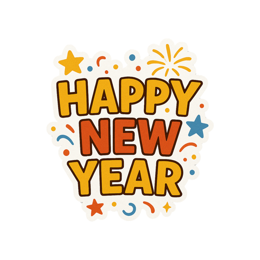Smeeps Happy New Year Sticker – 10.16 x 9.15 cm Festive Celebration Decal | Party Theme Confetti Design | Waterproof & UV-Resistant Vinyl