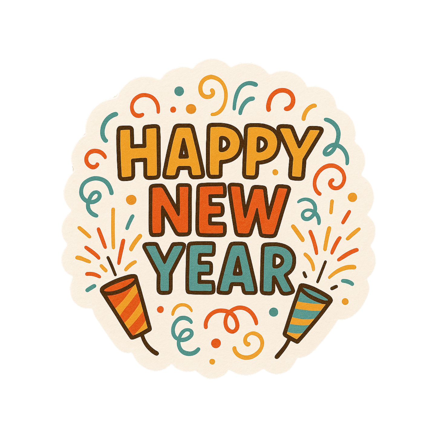 Smeeps Happy New Year Sticker – 10.16 x 9.91 cm Festive Party Popper Decal | Celebration Theme Confetti Design | Waterproof & UV-Resistant Vinyl