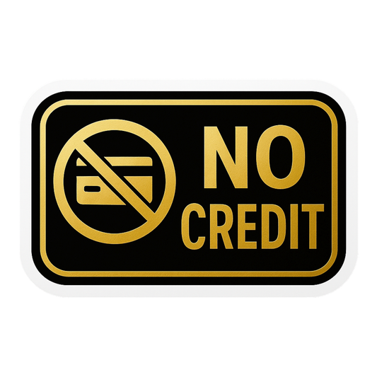 Smeeps No Credit Sticker – 23.37 x 15.24 cm Gold & Black Shop Notice Sign | Waterproof, Durable & Easy Peel Vinyl