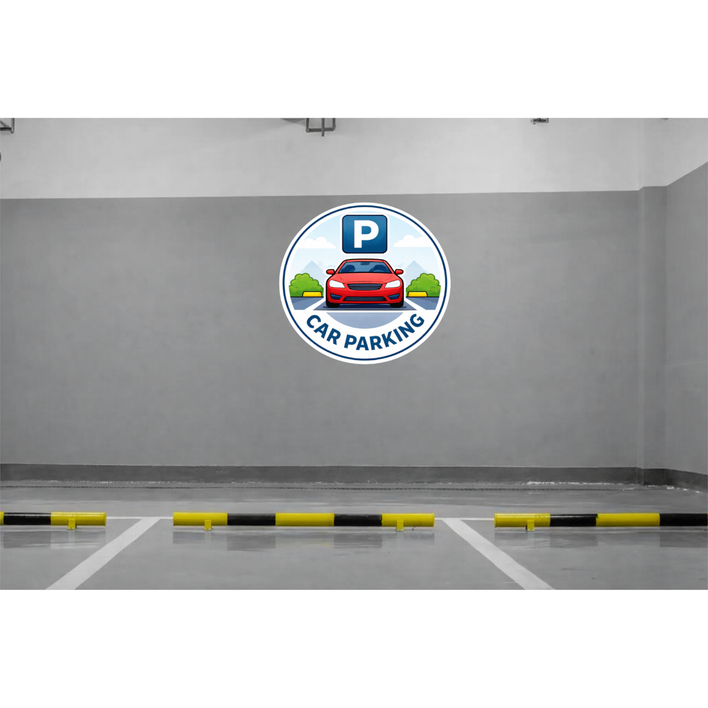 Smeeps Car Parking Sticker – 15.24 × 14.22 cm (6 × 5.6 Inch) Premium Vinyl Decal | Round Car Parking Sign with “P” Symbol | Waterproof UV Resistant Wash Proof | Pack of 1