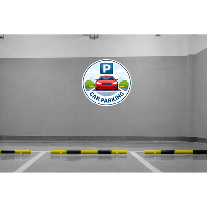 Smeeps Car Parking Sticker – 15.24 × 14.22 cm (6 × 5.6 Inch) Premium Vinyl Decal | Round Car Parking Sign with “P” Symbol | Waterproof UV Resistant Wash Proof | Pack of 1