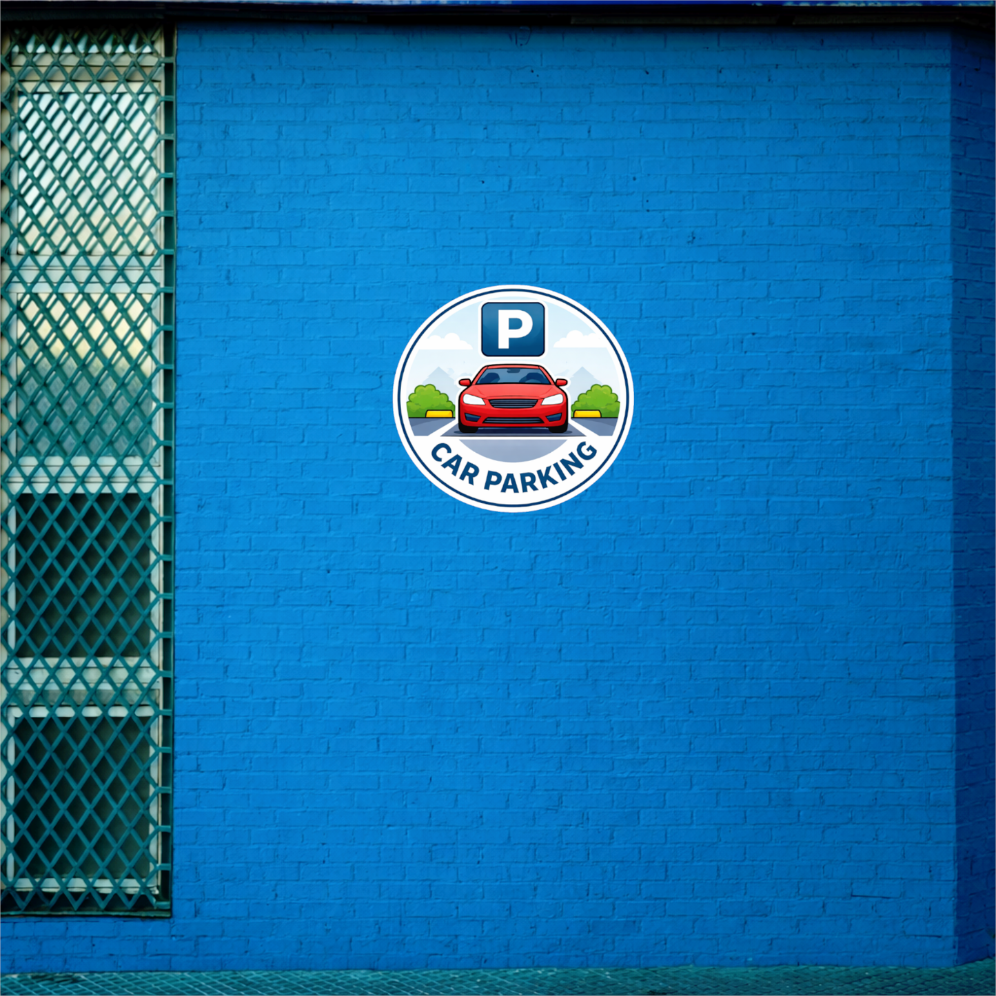 Smeeps Car Parking Sticker – 15.24 × 14.22 cm (6 × 5.6 Inch) Premium Vinyl Decal | Round Car Parking Sign with “P” Symbol | Waterproof UV Resistant Wash Proof | Pack of 1