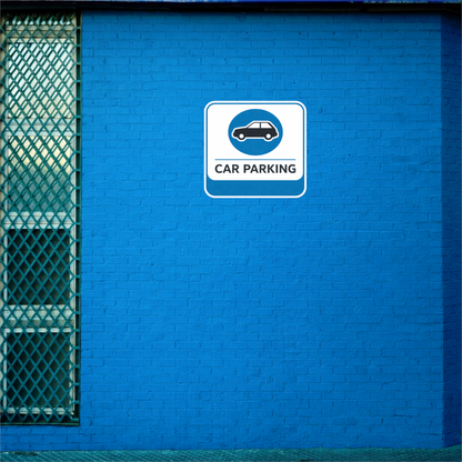 Smeeps Car Parking Sticker – 15.24 × 14.48 cm (6 × 5.7 Inch) Premium Vinyl Decal | Blue Car Parking Sign | Waterproof UV Resistant Wash Proof | Pack of 1