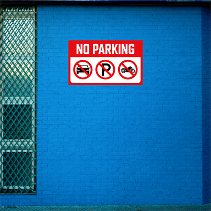 Smeeps No Parking Sign Sticker – 12.7 × 7.62 cm (5 × 3 Inch) Car & Bike Parking Prohibited Vinyl Warning Sticker | Waterproof UV Resistant Wash Proof Durable