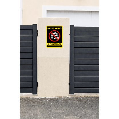 Smeeps No Parking in Front of Gate Safety Sign Sticker – 20.32 × 15.50 cm (8 × 6.1 Inch) Vehicle Parking Prohibited Vinyl Warning Sign | Waterproof UV Resistant Wash Proof Durable