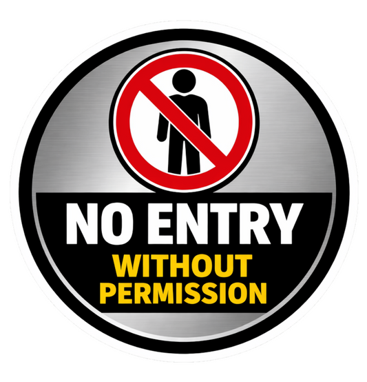 Smeeps No Entry Without Permission Round Sticker – 15.50 × 15.24 cm (6.1 × 6 Inch) Waterproof Vinyl Door Sign | Restricted Access Warning Decal | UV Resistant Washproof Office Safety Sticker | Pack of 1