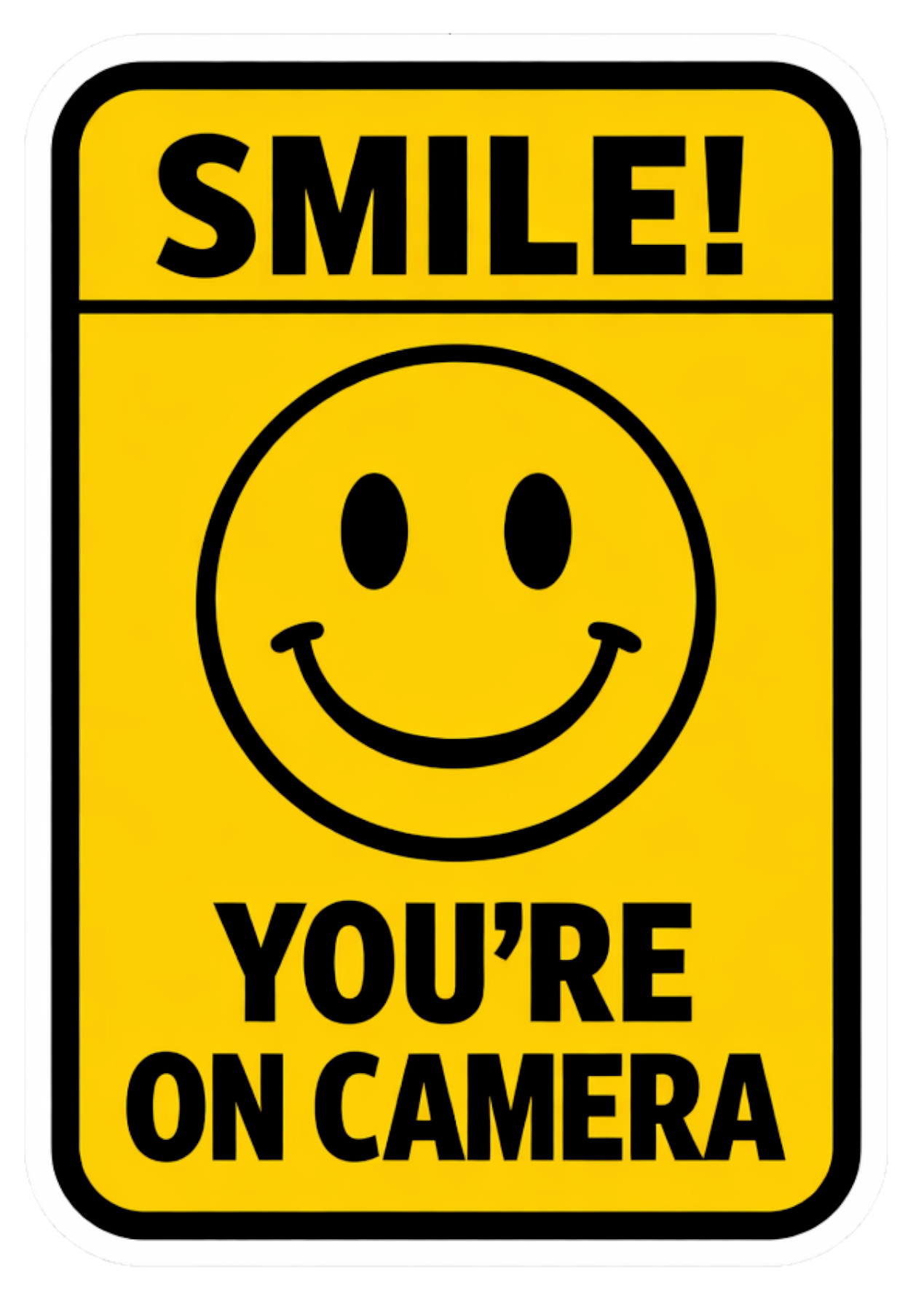 Smeeps Smile You’re On Camera Sticker – 20.32 × 14.23 cm (8 × 5.6 Inch) Waterproof Vinyl CCTV Warning Sign | Security Camera Notice Decal | UV Resistant Washproof Office Door Sticker | Pack of 1